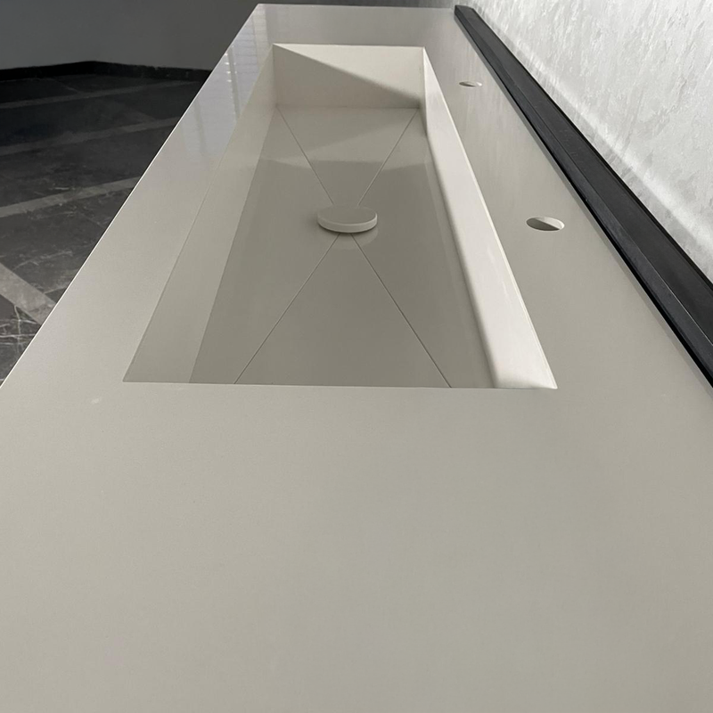 White Quartz Large Bathroom Trough Sink Wall Mount Contemporary Design, photo 8 of 13