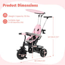 7-in-1 Baby Stroller Tricycle with Adjustable Canopy and Foldable Footrests for Ages 9-60 Months Old