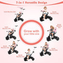 7-in-1 Baby Stroller Tricycle with Adjustable Canopy and Foldable Footrests for Ages 9-60 Months Old