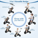 7-in-1 Baby Stroller Tricycle with Adjustable Canopy and Foldable Footrests for Ages 9-60 Months Old
