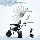 7-in-1 Baby Stroller Tricycle with Adjustable Canopy and Foldable Footrests for Ages 9-60 Months Old
