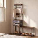 Hall Tree with Shoe Bench and Storage Hooks - Rustic Brown by DirectDeals