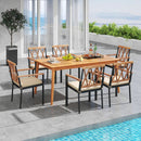 7 Piece Patio Acacia Wood Dining Set Solid Wooden Dining Furniture with Umbrella Hole by LJGDeals