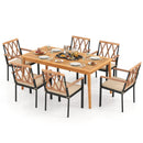 7 Piece Patio Acacia Wood Dining Set Solid Wooden Dining Furniture with Umbrella Hole by LJGDeals