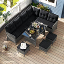 7 Pieces Patio Dining Furniture Set with Soft Cushions and Ottomans by LJGDeals