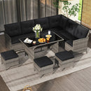 7 Pieces Patio Dining Furniture Set with Soft Cushions and Ottomans by LJGDeals