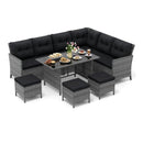 7 Pieces Patio Dining Furniture Set with Soft Cushions and Ottomans by DirectDeals