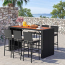 7 Pieces Patio Rattan Bar Set with Seat Cushions for Porch Yard Garden by LJGDeals