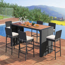 7 Pieces Patio Rattan Bar Set with Seat Cushions for Porch Yard Garden by LJGDeals