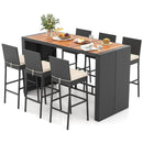 7 Pieces Patio Rattan Bar Set with Seat Cushions for Porch Yard Garden by LJGDeals