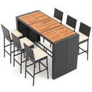 7 Pieces Patio Rattan Bar Set with Seat Cushions for Porch Yard Garden by LJGDeals