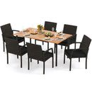 7 Pieces Outdoor Dining Set Acacia Wood Table with Umbrella Hole and Cushions by DirectDeals