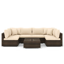 7 Pieces Patio Rattan Furniture Set with Sectional Sofa Cushions-Beige