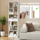 7-tier Bookshelf with Drawer 180cm Floor Standing Display Rack Storage Shelf-White by LJGDeals