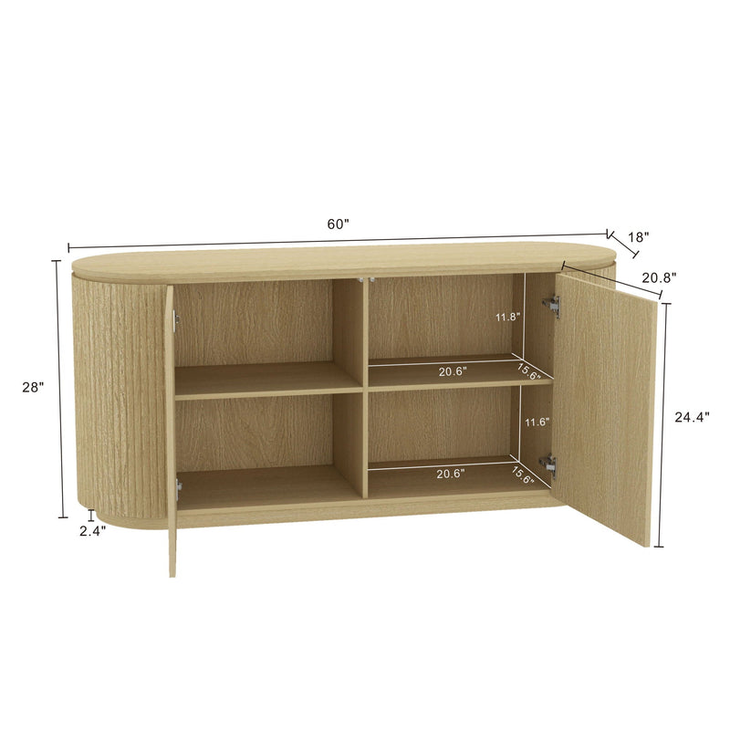 Olivia - Sideboard With 4 Adjustable Shelves With Handle Free Doors And Rounded Edges - Oak, photo 7 of 12