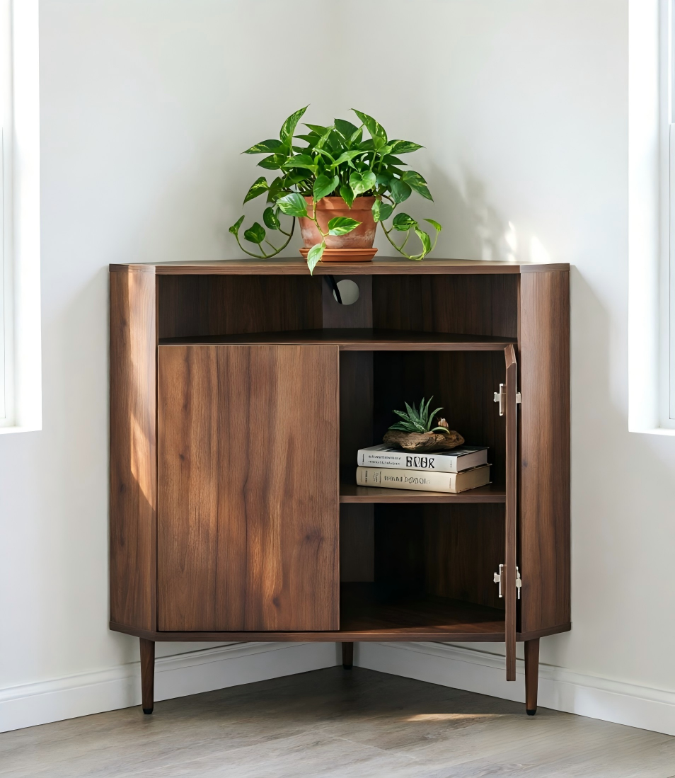 Modern Narrow Wooden Corner Storage Cabinet, photo 3 of 10