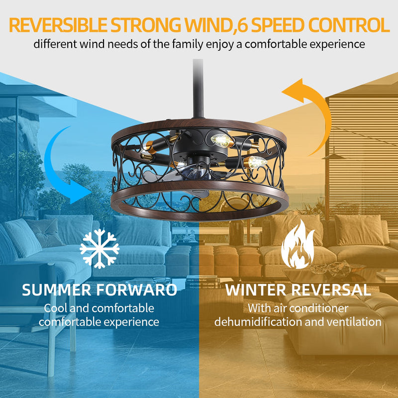 18inch Caged Ceiling Fan with Lights Remote Control for APP