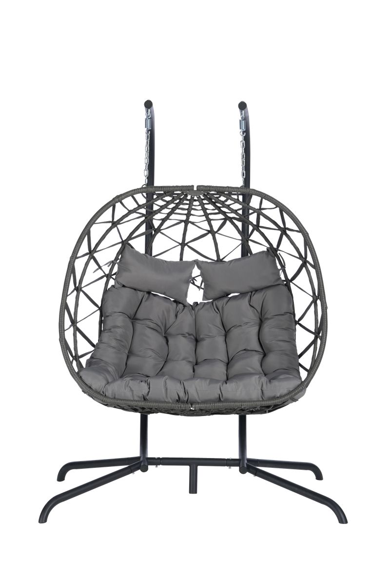 2 Person Outdoor Rattan Hanging Chair Patio Wicker Egg Chair