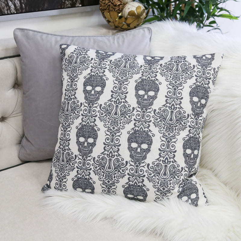 Gothic Damask Skull Throw Pillow