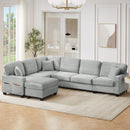 Upholstered U-Shaped Sectional Sofa With Movable Ottoman And Side Storage Pockets by HouseOfZazla