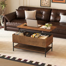 Rectangle Lift Top Coffee Table With Hidden Storage And Lower Shelf - Brown by HouseOfZazla
