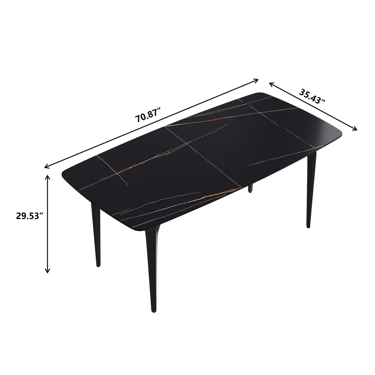 70.87" Modern Artificial Stone Curved Metal Leg Dining Table, Can Accommodate 6-8 People, photo 3 of 7