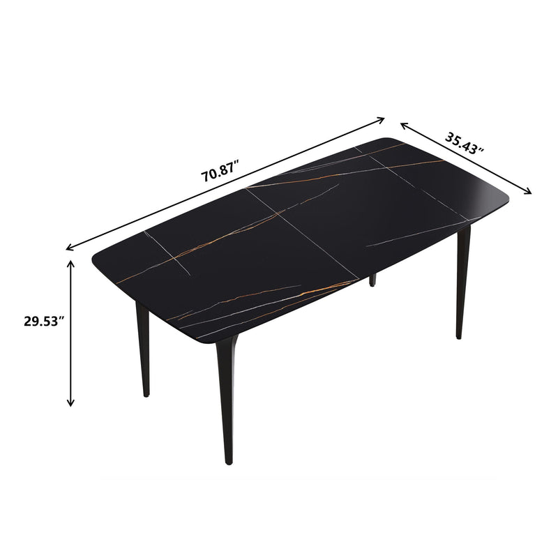 70.87" Modern Artificial Stone Curved Metal Leg Dining Table, Can Accommodate 6-8 People, photo 3 of 7