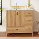 36" Bathroom Vanity, 2 Soft Close Doors, 4 Soft Close Drawers, Adjustable Shelf, Storage Cabinet - Acacia Wood by HouseOfZazla