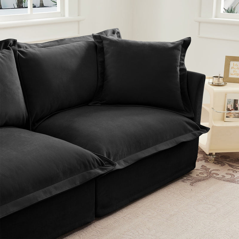 Slipcovered U Shape Sectional Deep Seat Sofa Couch, 3 Seater Sofa with French Edges Design Multiple Big Pillows, Modular Deep Seat Sectional Sofa Comfy Cloud Couch for Living Room, Apartment,Chenille