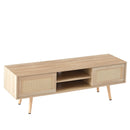55.12" Rattan TV Cabinet, Double Sliding Doors For Storage, Adjustable Shelf, Solid Wood Legs, TV Console For Living Room by Unique Piece Furniture