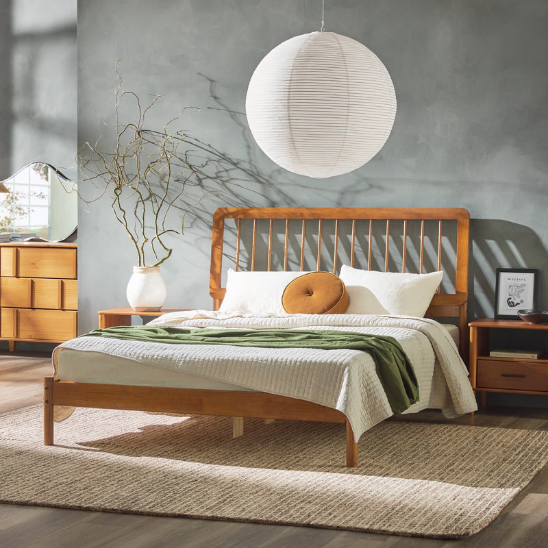 Cama Mid-Century Modern Solid Wood Spindle Bedframe