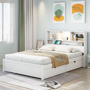 Platform Bed With Bookcase Headboard, Built-In Downlight, Charging Station, And 2 Side Drawers by HouseOfZazla