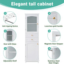 Tall Bathroom Storage Cabinet With Glass Doors, Free-Standing, Two Drawers, And Adjustable Shelves, Board, Painted Perfect For Displaying Your Favorite Items by Unique Piece Furniture