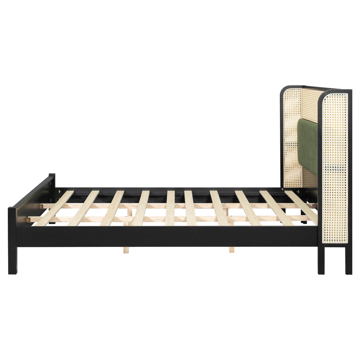 King Size Bed Frame with Black Frame and Green Upholstered Headboard, photo 7 of 10