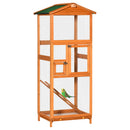 65" Wooden Bird Cage Outdoor Aviary House for Parrot, Parakeet, with Pull Out Tray and 2 Doors, Orange