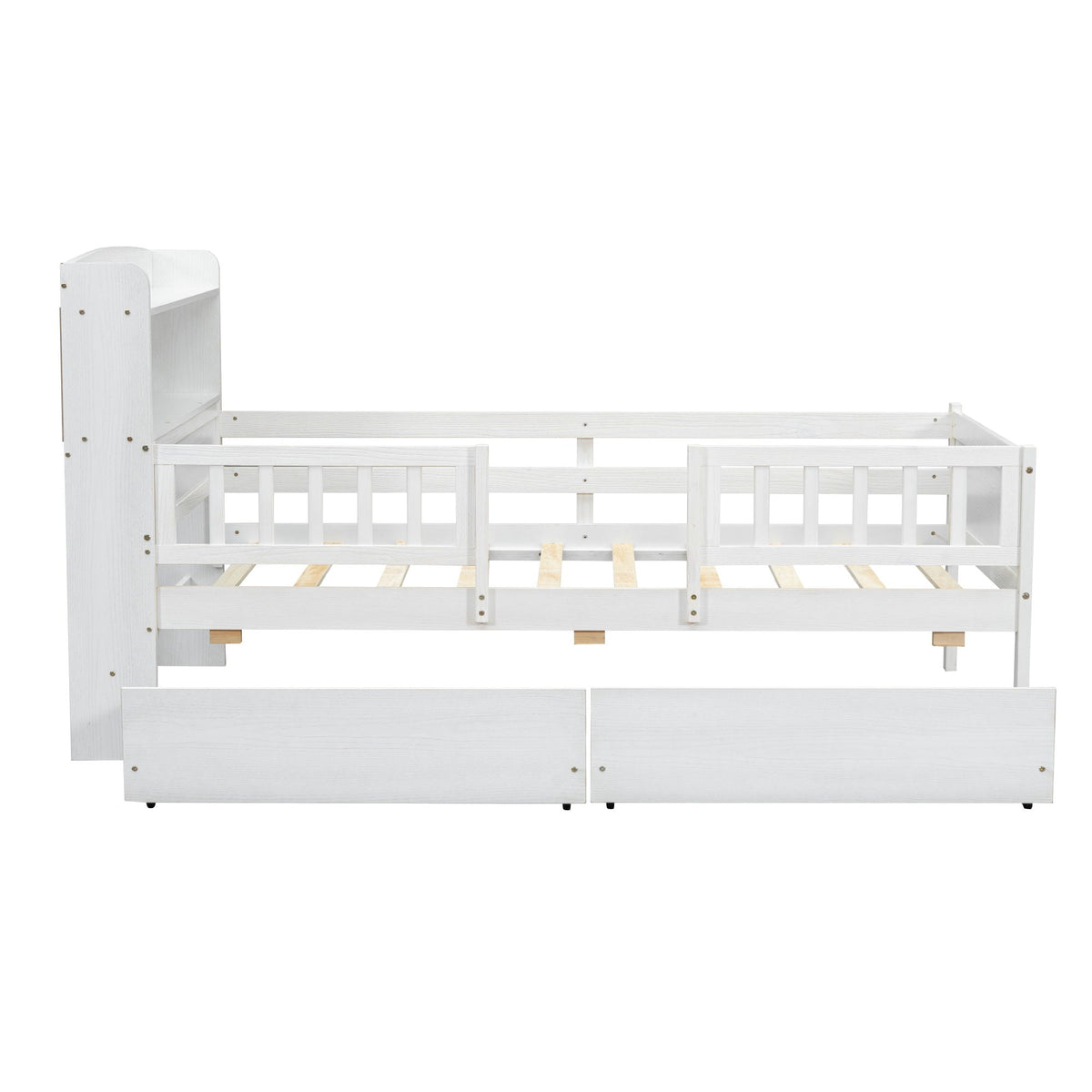 Platform Bed With LED Light, Multi Functional Headboard, Guardrail And 2 Drawers, photo 16 of 28