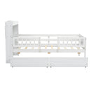 Platform Bed With LED Light, Multi Functional Headboard, Guardrail And 2 Drawers