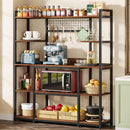Baker's Rack With Hutch, 5 Tier Kitchen Storage Shelf, Freestanding Utility Pantry Organizer With Hooks And Microwave Stand - Black by HouseOfZazla