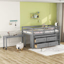 Loft Bed With Retractable Writing Desk And 4 Drawers, With Lateral Portable Desk And Shelves by HouseOfZazla