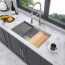 32" Undermount Kitchen Sink Brushed Nickel 16 Gauge Stainless Steel Single Bowl With Ledge Workstation, 32 X 19 X 9 Inch by HouseOfZazla