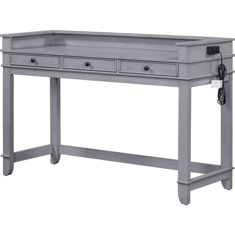 TREXM 4-Piece Dining Table Set for 3, Retro Kitchen Table and Chairs Set with 3 Storage Drawers, Ideal for Small Spaces (Gray)