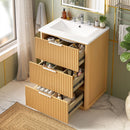 Bathroom Vanity With Sink, Open Shelf & Closed Storage - Natural Wood