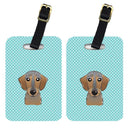 Checkerboard Blue Wirehaired Dachshund Luggage Tag