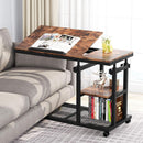 C-Shaped Adjustable End Table With Wheels And Tilting Top With Side Pocket And Storage Shelf - Brown / Black by HouseOfZazla