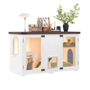 47.25' Large Cat Litter Box Enclosure with LED Light, Hidden Litter Box Furniture, Cat House with Stairs and Cat Scratching Post, Cat Cabinet Side Table with Smart Doors for Living Room, White