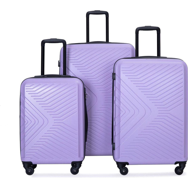 3 Piece Luggage Sets ABS Lightweight Suitcase with Two Hooks, Spinner Wheels, TSA Lock, (20/24/28), LIGHT PURPLE