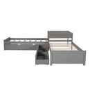 L Shaped Platform Bed With Trundle And Drawers Linked With Built In Desk by HouseOfZazla