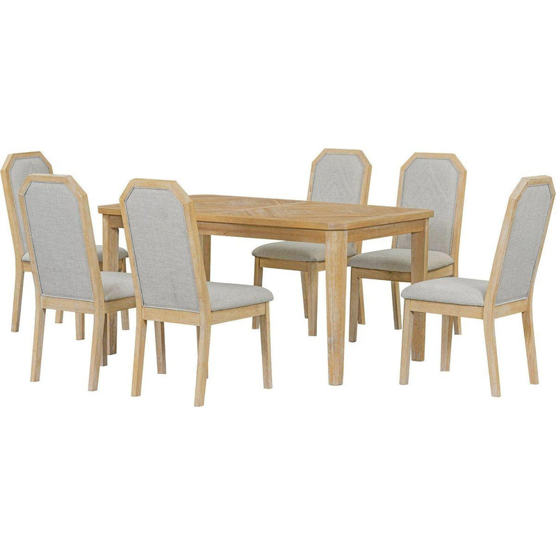 7-Piece Farmhouse Dining Set Classic Rustic Table and 6 high-back design Chairs for Dining Room, Kitchen (Natural Wood Wash)