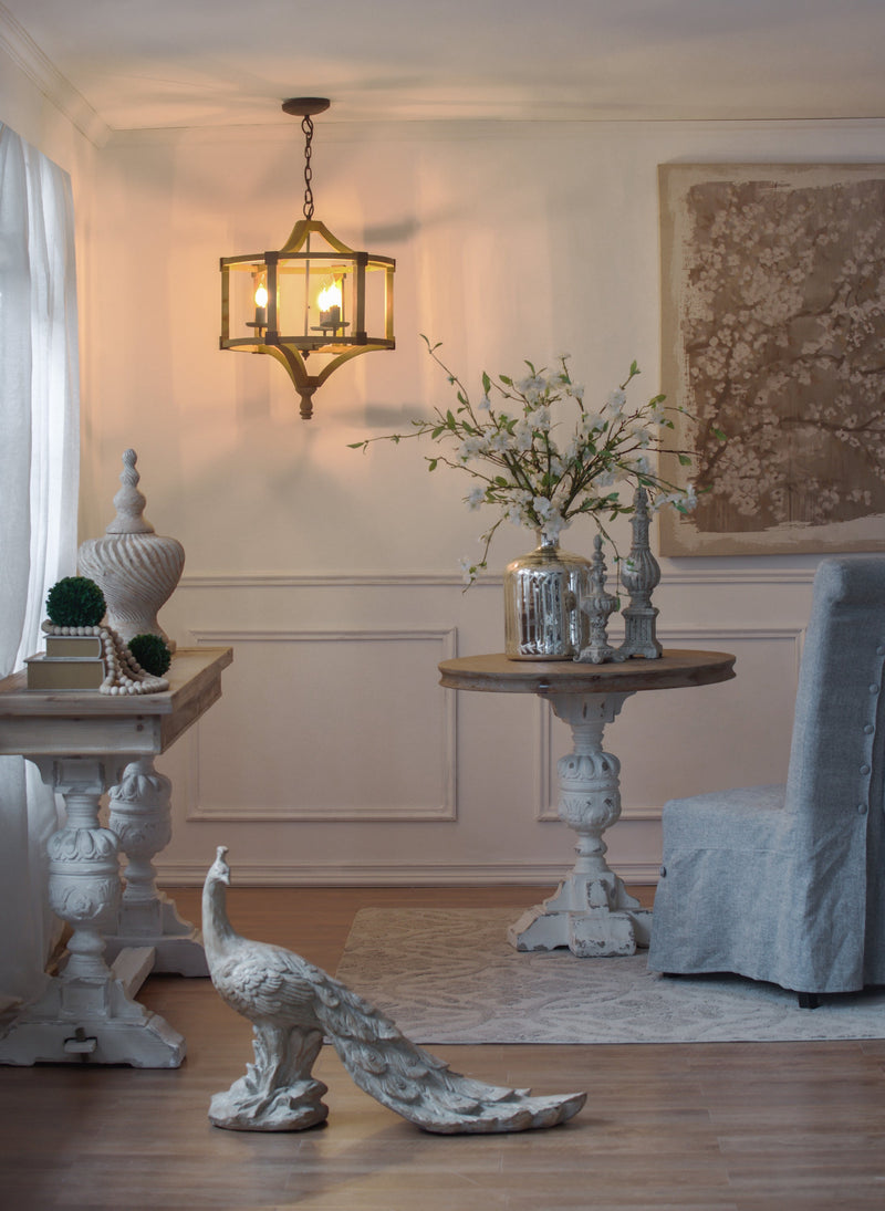 3 - Light Wood Drum Chandelier, Hanging Light Fixture with Adjustable Chain for Kitchen Dining Room Foyer Entryway, Bulb Not Included