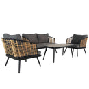 4 Pieces Patio Furniture Set, PE Rattan Wicker 4 Pcs Outdoor Sofa Set w/Washable Cushion and Tempered Glass Tabletop, Conversation Furniture for Garden Poolside Balcony